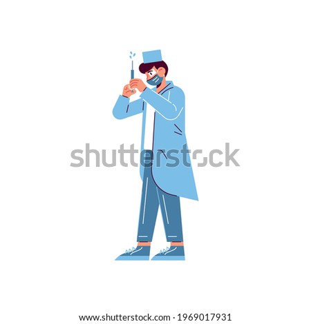Hospital medicine doctor patient composition with character of doctor holding syringe vector illustration