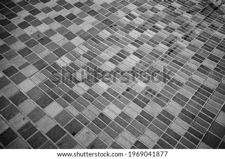 Minimalist Tile Walkway Backdrop.  Black and white view of an advertising backdrop or cover template for book or magazine.