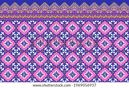 Abstract ethnic geometric pattern design for fabric, curtain, background, carpet, wallpaper, clothing, wrapping, Batik, Vector illustration. Seamless pattern repeating design with geometric shapes.