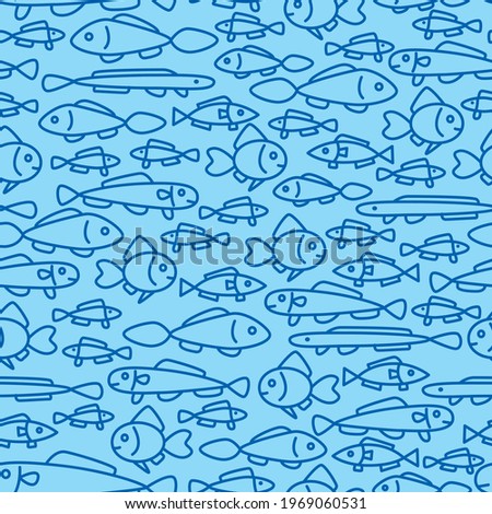 Fishes seamless pattern. Art fish collection, sketch for your design. Cute line fish. 