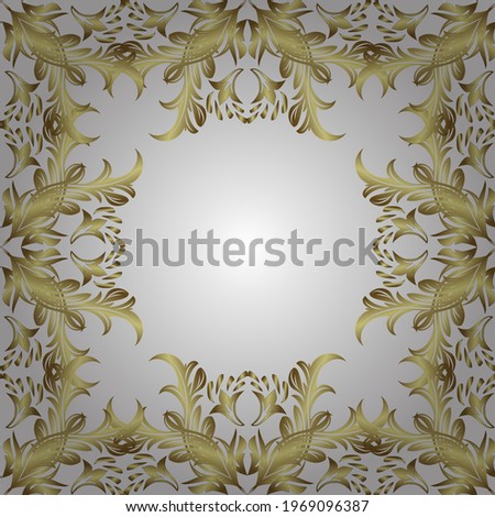 Traditional arabic decor on white, yellow colors. Vector seamless pattern with floral ornament. Golden ornate illustration for wallpaper. Ornamental tracery. Vintage design element in Eastern style.