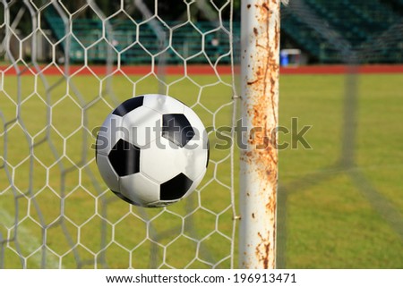 Soccer foot ball in the goal net