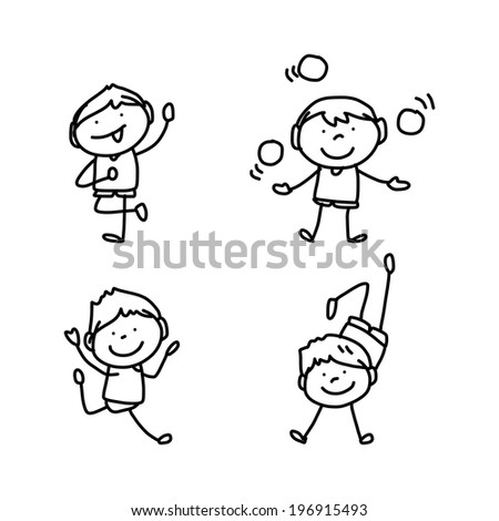 hand drawing cartoon character happy kids playing