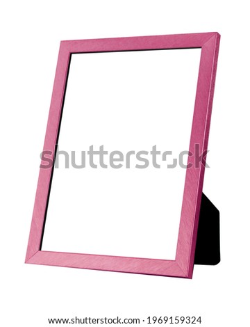 Vertical A3 and A4 pink blank picture frame with black stand for photographs isolated on white background. Perspective view