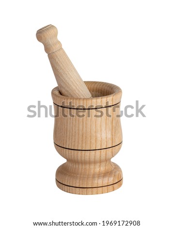 Wooden Mortar Pestle. Grinding Bowl Set. Garlic Crush Pot. Spice Herbs Crusher Bowl. Manual Smasher. Clipping Path. Royalty-Free Stock Photo #1969172908