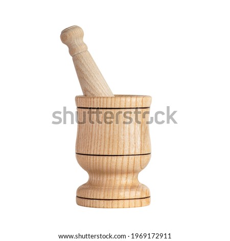 Wooden Mortar Pestle. Grinding Bowl Set. Garlic Crush Pot. Spice Herbs Crusher Bowl. Manual Smasher. Clipping Path. Royalty-Free Stock Photo #1969172911