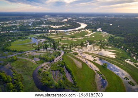 Aerial photo of a floodplain of the river Prypiac' (Pripyat) during spring overflow Royalty-Free Stock Photo #1969185763