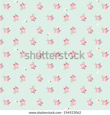 Pattern with pink flowers, vector illustration