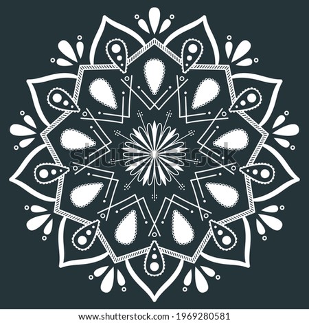 Circular pattern in form of mandala for Henna, Mehndi, tattoo, decoration. Decorative ornament in ethnic oriental style. Coloring book page white with gray background