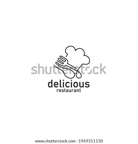 the concept of the logo, the symbol of the chef's hat, spoon and fork Royalty-Free Stock Photo #1969311130