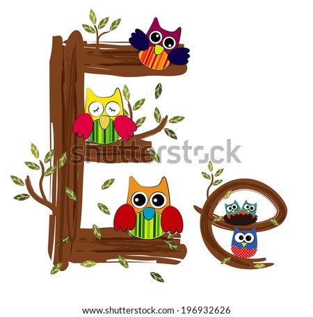 Wood Letter E Owl Vector