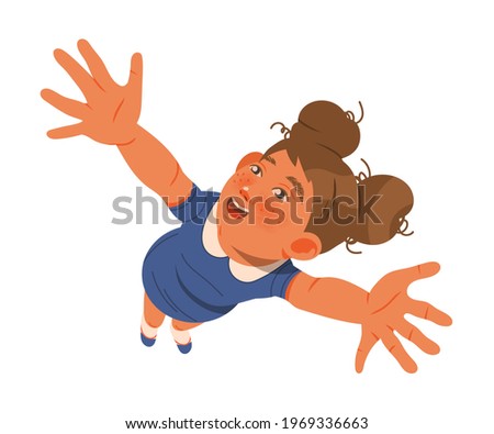 Smiling Girl Outstretching Her Arms Showing Positive Hand Gesture Feeling Excitement Vector Illustration
