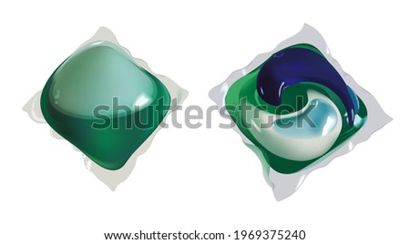 Washing capsule pod isolated. Liquid detergent. Vector realistic Royalty-Free Stock Photo #1969375240
