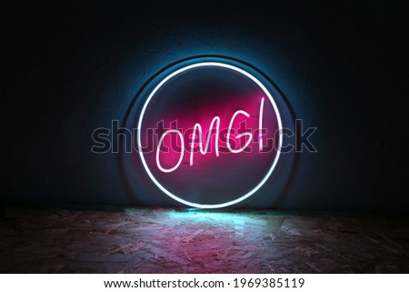Pink and blue neon sign circle omg. Trendy style. Neon sign. Custom neon. Home decor.