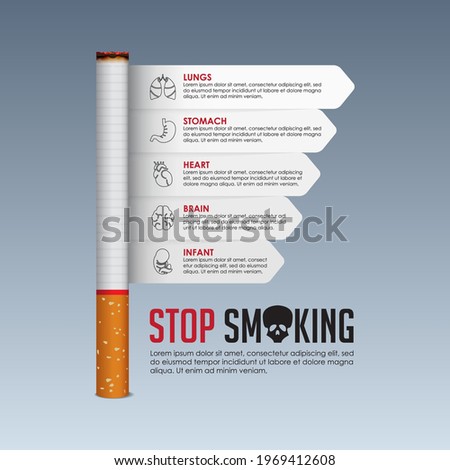May 31st World No Tobacco Day banner design. Cigarette poisoning concept. Stop smoking poster for awareness campaign. Danger from the tobacco infographic. No Smoking Day Banner. Vector Illustration.