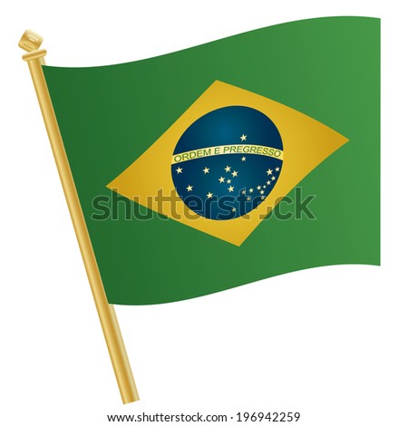 brazil flag with flagpole, isolated on white