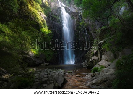 Spectacular waterfall of the Toxa river in Silleda. This is the highest waterfall in Galicia, with a height of 60 meters