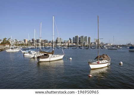 Downtown towers and peaceful marina in scenic San Diego, California.