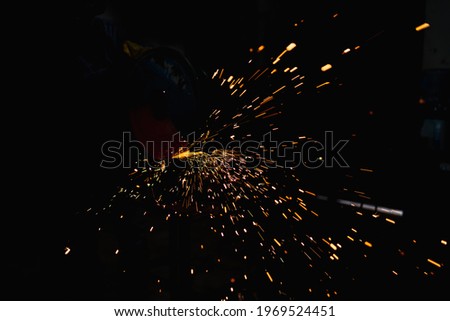 Welding spark welding isolated on black background.