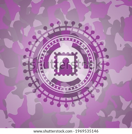 picture icon on pink and purple camouflaged texture. 
