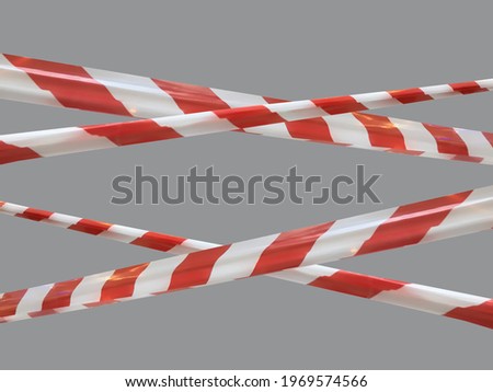 Red and white warning lines of barrier tape prohibit passage. Barrier tape on gray isolate. Barrier that prohibits traffic. Danger unsafe area warning do not enter. Concept of no entry. Copy space Royalty-Free Stock Photo #1969574566