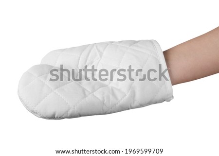 Chef in oven glove on white background, closeup Royalty-Free Stock Photo #1969599709