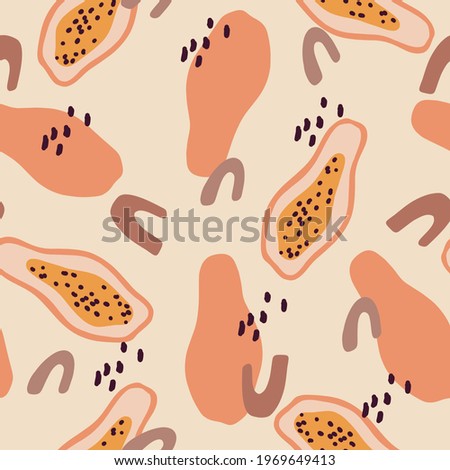 Papaya  hand-drawn seamless pattern in abstract style