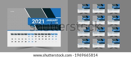 Desk calendar template for corporate business company with creative design Blue color 2021