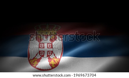 close up waving flag of Serbia. flag symbols of Serbia. Serbia flag frame with empty space for your text. 