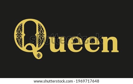 Queen. Gold text suitable for card, brochure or typography design