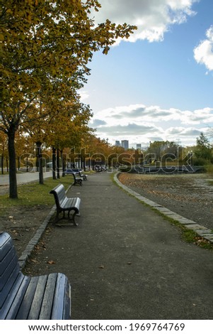 A row of bench in a park on st-helene island