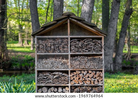 Close up of an artifical bio-ecological home for kind of a bees and insect at the nature