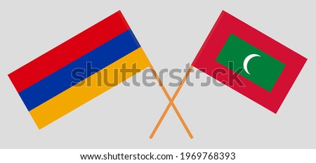 Crossed flags of Armenia and Maldives. Official colors. Correct proportion