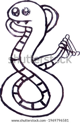 Cute Cartoon Sketch.Snake with transparent background 