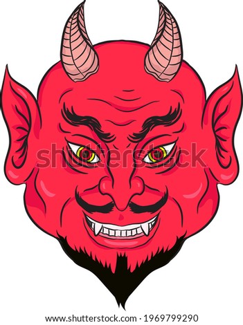 Cartoon funny devil hand drawn illustration, isolated on white background, vector illustration, adobe