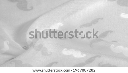 white silk fabric with painted cartoon mustache, Texture, background, pattern