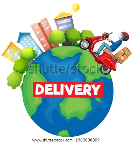 Delivery font on the earth isolated on white background illustration