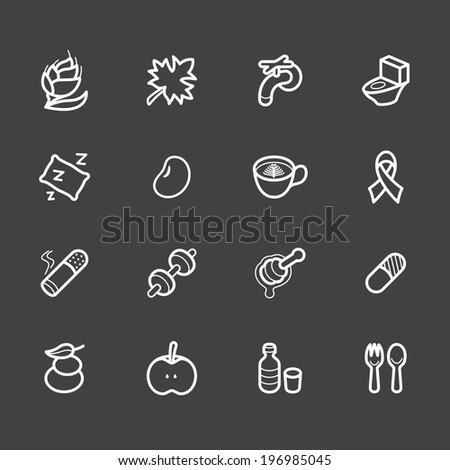 healthy element vector white icon set 2 on black background