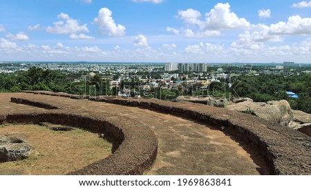 The picture of udayagiri taken on 15-Sep-2020, Bhubaneswar, Odisha, India from the top of the hill to get a perfect shot of bhubaneswar town