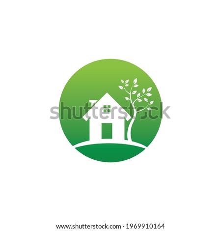 House Nature with Leaf. Cabin Village Home Vacation Rent Logo design