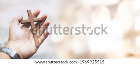 Man hands pray on bible. Concept of hope, faith, christianity, religion, church online. Royalty-Free Stock Photo #1969925515