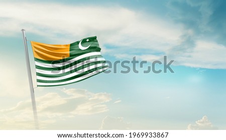 Kashmir national flag waving in beautiful sky.