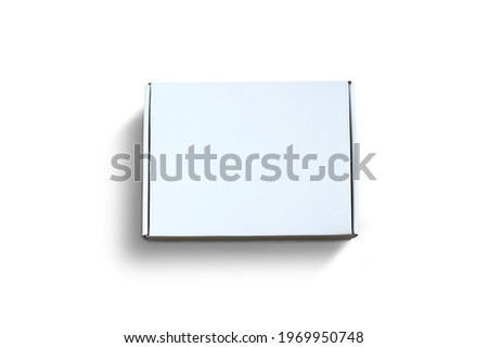 Top view of carton isolated on a white background with clipping path. White cardboard gift box for delivery.