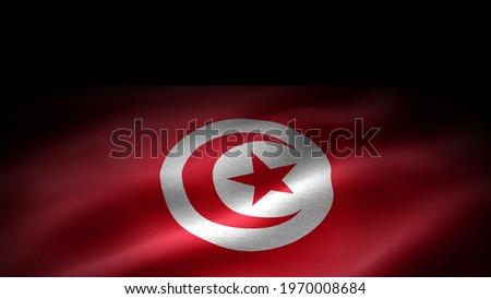 close up waving flag of Tunisia. flag symbols of Tunisia. Tunisia flag frame with empty space for your text. 
