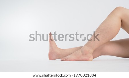 Asian Male barefoot is isolated on white background.