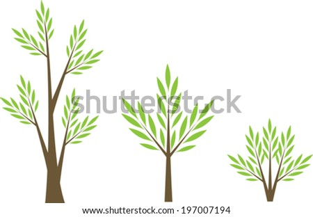 Set of green trees and bushes