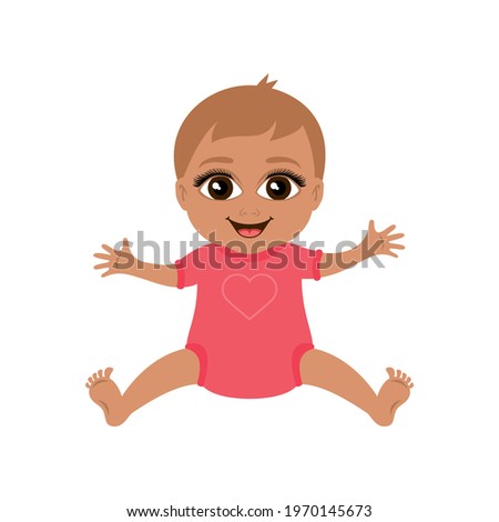 Cute little baby girl in pink clothes icon vector. Smiling baby girl icon isolated on a white background. Baby big eyes cartoon character