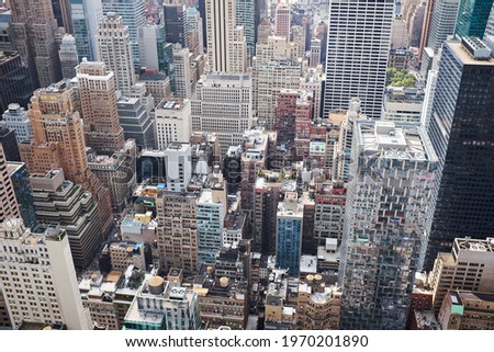 View of New York City skyscrapers from high above