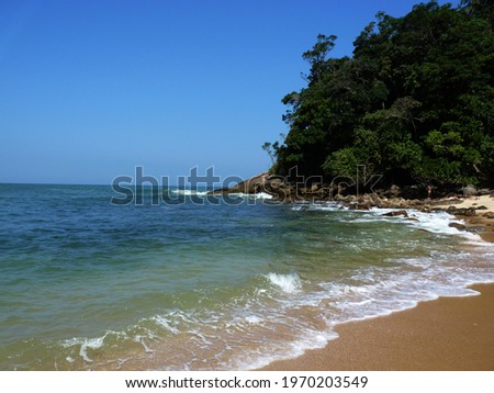 Picture of the beach. Summer blue and green sea.