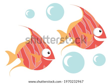 Twin fish of red stripes with blue air bubbles.